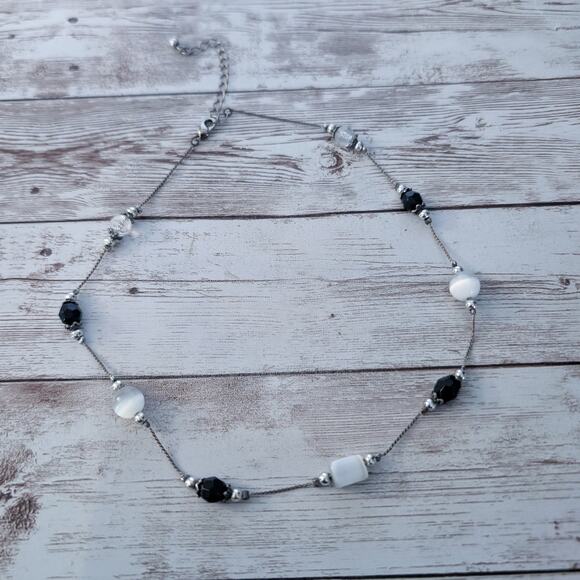 Silver Tone Necklaces with Black & White-ish Accents - Tarnished - Picture 3 of 8